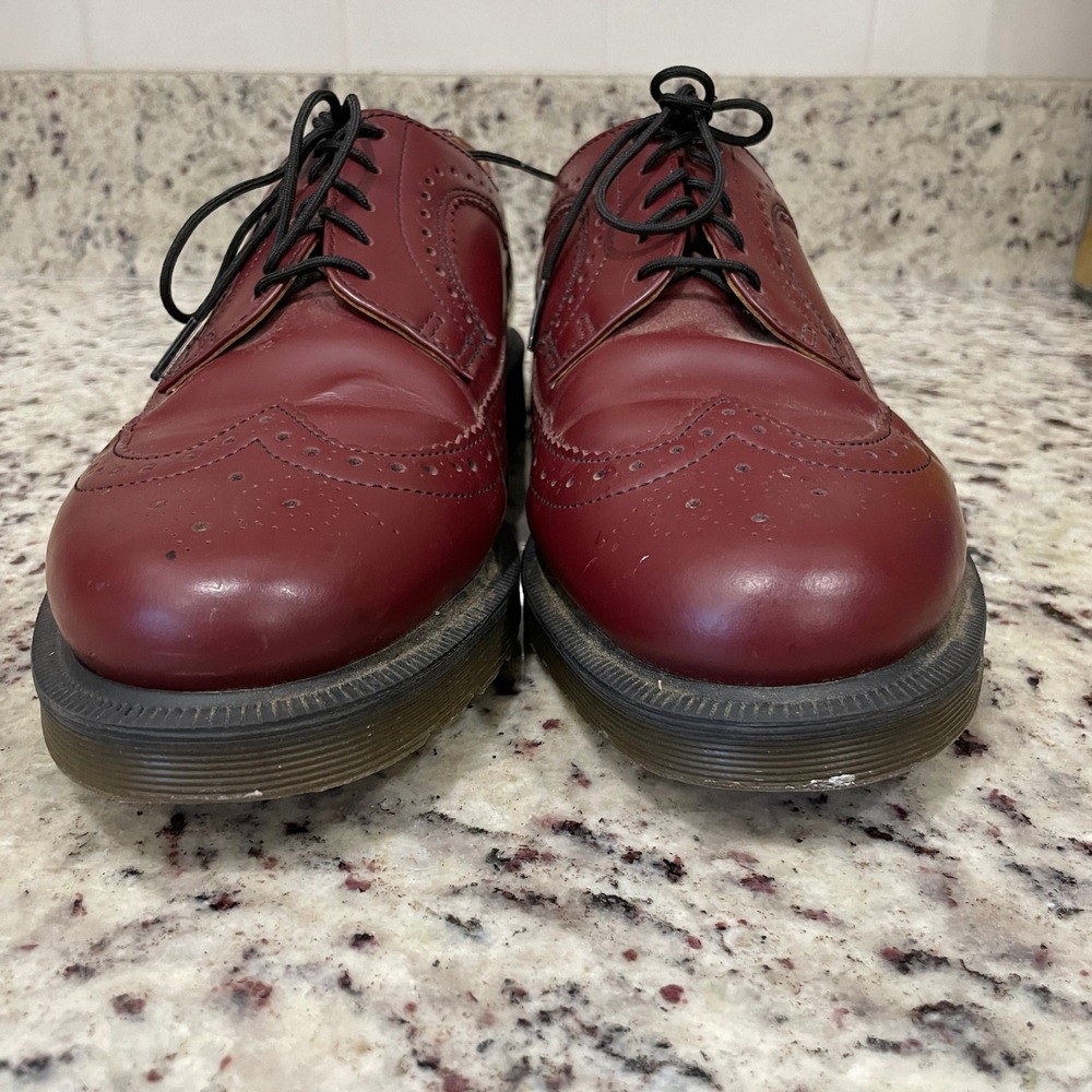 Dr Martens 3989 Cherry Red Leather Wingtip Brogue Shoes Mens 11 Womens 12 - Picture 6 of 11